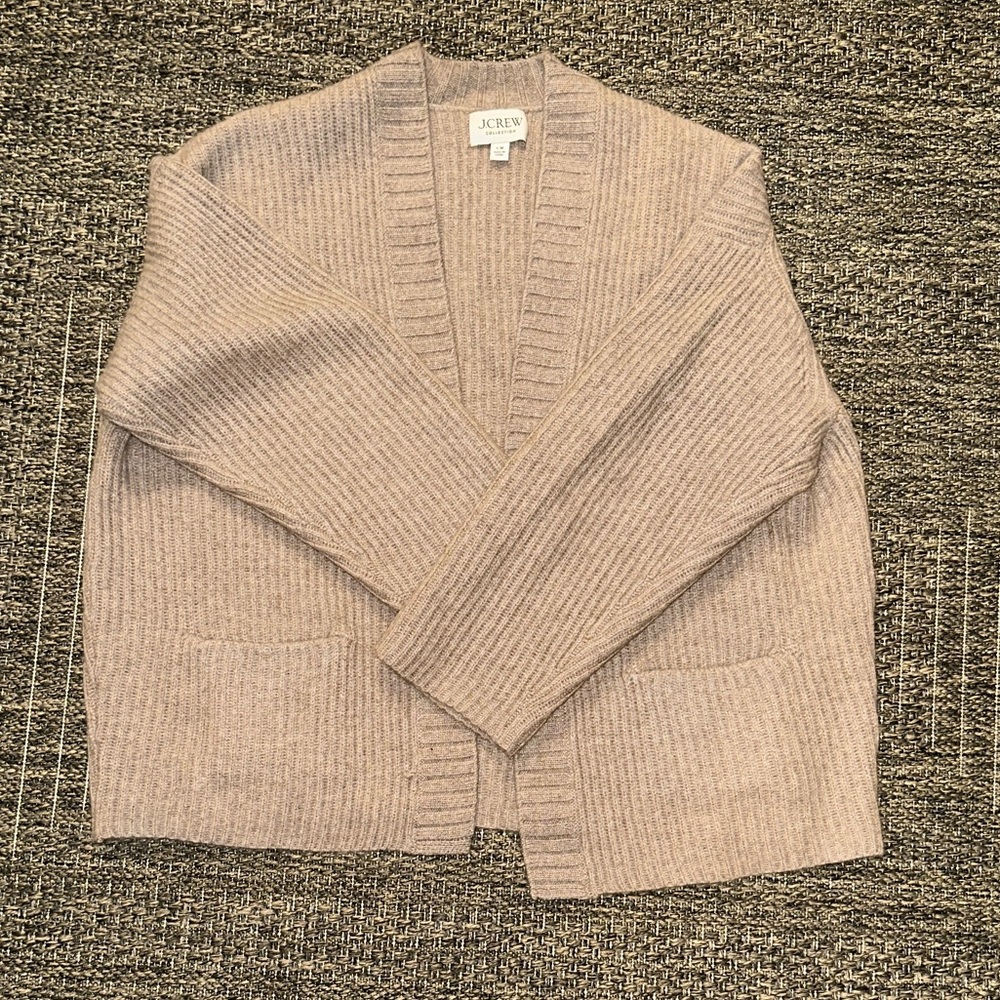 J.Crew Collection Ribbed Cashmere Cream Tan Open Cardigan Cream S/M VGUC